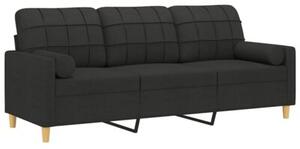 Sofa 3-osobowa z poduszkami, czarna, 180 cm, tkanina
