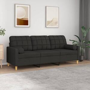 Sofa 3-osobowa z poduszkami, czarna, 180 cm, tkanina