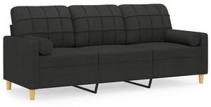Sofa 3-osobowa z poduszkami, czarna, 180 cm, tkanina