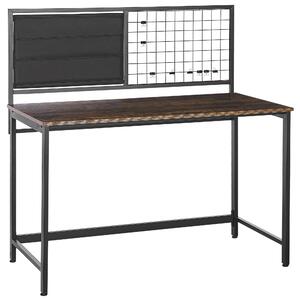 Industrialne biurko z tablicą na notatki klipsy czarny ciemne drewno Vince Beliani
