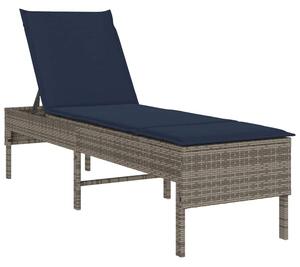 Leżak z poduszką szary 55x200x44cm polirattan