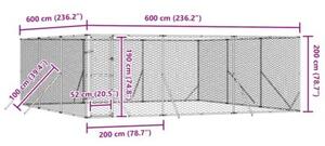 Kojec zewnętrzny dla psa, srebrny, 6x6x2 m, stal galwanizowana