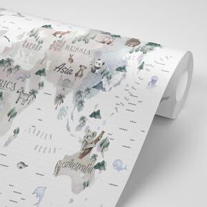 Samoprzylepna tapeta minimalistyczna mapa ze zwierzętami