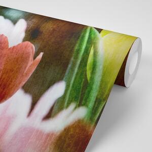 Tapeta tulipanowa łąka w stylu retro