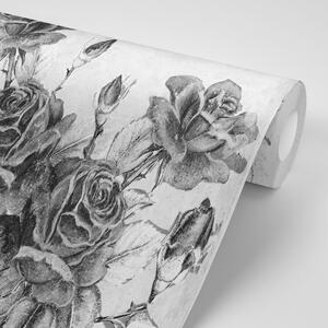 Tapeta czarno-biała vintage bukiet róż