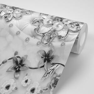 Tapeta czarno-biała kwiatowa biżuteria