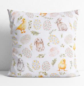 Goldea poszewka na poduszkę dekoracyjna wielkanocna loneta - kurczęta i króliczki 45 x 45 cm