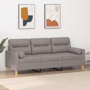 Sofa 3-osobowa z poduszkami, kolor taupe, 180 cm, tkanina
