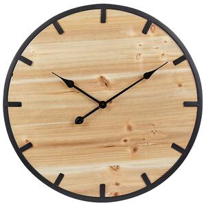 Nowoczesny zegar ścienny okrągły 60 cm jasne drewno czarny metal Caborca Beliani