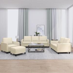 Sofa 4-osobowa z poduszkami, kremowa, sztuczna skÃ³ra