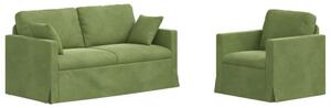 Modularna sofa aksamitna w kolorze jasnozielonym z czarnymi akcentami