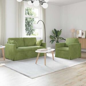 Modularna sofa aksamitna w kolorze jasnozielonym z czarnymi akcentami