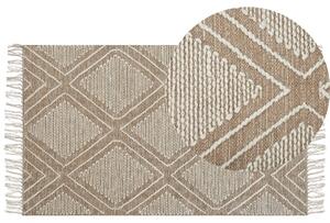 Dywan bawełna wełna geometryczny wzór z frędzlami 80x150cm biały beżowy Kacem Beliani