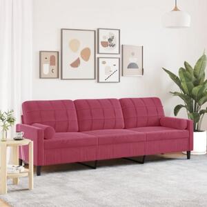 Sofa 3-osobowa z poduszkami, winna czerwieÅ, 210 cm, aksamit