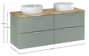 Zestaw mebli łazienkowych 120cm z blatem i 2 umywalkami nablatowymi Beyond Aster Green