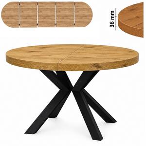 Stół 100/250 cm okrągły rozkładany, blat 3,6 cm, nogi Metalowe „ Krzyżak ” I ArtDHome