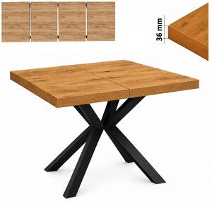 Stół 100x100/200 cm kwadratowy rozkładany, blat 3,6 cm, nogi Metalowe „ Krzyżak ” I ArtDHome
