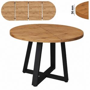 Stół 80/180 cm okrągły rozkładany, blat 3,6 cm, nogi Metalowe „ X Łączone ” I ArtDHome