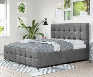 MebleMWM Łóżko tapicerowane z pojemnikiem LB-47 | 140x200 | Welur | Szary | OUTLET
