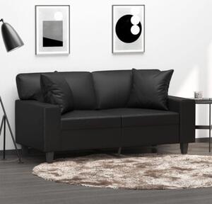Sofa 2-osobowa z poduszkami, czarna, 120 cm, sztuczna skÃ³ra