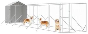 Kojec dla psa, z dachem, srebrny, 2x14x2,5m, stal galwanizowana