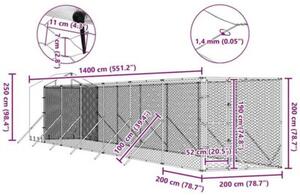 Kojec dla psa, z dachem, srebrny, 2x14x2,5m, stal galwanizowana
