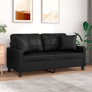 Sofa 2-osobowa z poduszkami, czarna, 140 cm, sztuczna skÃ³ra