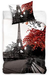 ASTOREO Pościel bawełniana Jesień w Paryżu - szary/biały/czerwony - Rozmiar 140x200+70x90 cm