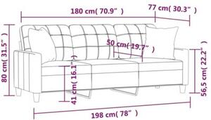 Sofa 3-osobowa z poduszkami, szara, 180 cm, sztuczna skÃ³ra