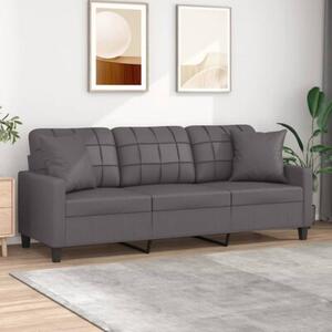 Sofa 3-osobowa z poduszkami, szara, 180 cm, sztuczna skÃ³ra
