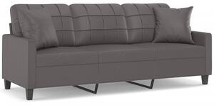 Sofa 3-osobowa z poduszkami, szara, 180 cm, sztuczna skÃ³ra