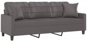 Sofa 3-osobowa z poduszkami, szara, 180 cm, sztuczna skÃ³ra