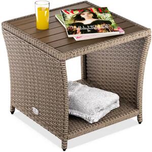 Polirattanowy stolik pomocniczy ROCCO z drewna akacjowego, 40x45x45cm, kremowy Casaria