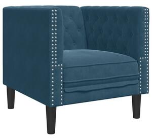 Fotel chesterfield, niebieski, tapicerowany aksamitem