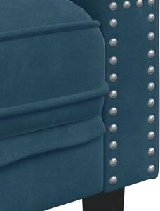 Sofa chesterfield z waÅkami, dwuosobowa, niebieska, aksamit