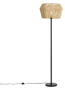 Lampa podłogowa czarna z beżowym abażurem z papierowego sznurka 50/50/30 - Simplo