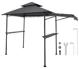 SucceBuy Altana grillowa, 2430 x 1500 x 500 mm, zadaszenie do grilla ogrodowego, 2-stopniowa osona BBQ Gazebo, altana ogrodowa z podwójnym dachem i dodatkow markiz, odpowiednia na taras, podwórko i ogród