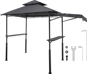 Pawilon grillowy VEVOR, 2430x1500x500mm, obudowa grilla do grillowania na zewntrz, 2-poziomowa obudowa altany grillowej, pawilon ogrodowy z podwójnym dachem i dodatkow markiz, na patio, podwórko i do ogrodu