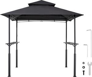 SucceBuy altana grillowa, 2430 x 1500 x 2500 mm, zadaszenie do grilla na zewntrz, 2-poziomowa osona altany grillowej, altana ogrodowa z podwójnym dachem, odpowiednia na patio, podwórko i do ogrodu, czarna