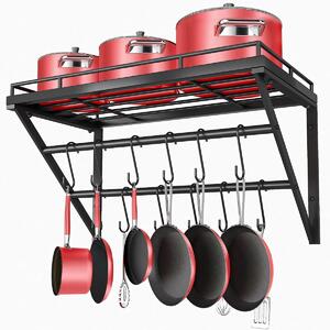 Półka ścienna na garnki - Metal - 60 cm - 12 haczyków - Matowa czerń