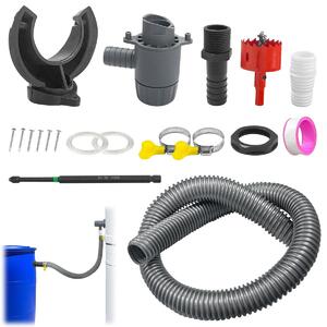 Zbiornik na deszczówkę do rury spustowej 75-110 mm - Zestaw montażowy - Szary - Do dachów do 80 m²