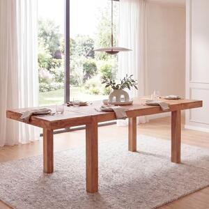 Stół jadalniany WOHNLING, 120 - 200 cm, z litego drewna akacji, ponadczasowy, rozkładany, duży, prostokątny, minimalistyczny stół drewniany do jadalni