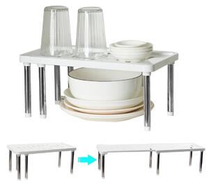 Półka kuchenna regulowana - Rozsuwana - 35 do 61 cm - Biała - Plastik do blatu i kuchni