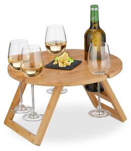 Stolik do wina składany - Bambus - Naturalny - Ø 39 cm - Na 4 kieliszki do wina