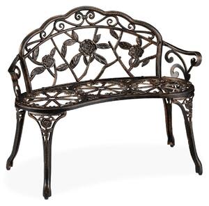 Ławka ogrodowa ze staliwa i aluminium - 2-osobowa - Brązowa - 99 x 78 x 52 cm - Ogród, balkon i taras