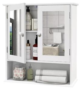 Szafka łazienkowa wisząca z lustrem - 2 drzwi - Biały - 56 x 58 x 13 cm - Regulowane półki MDF