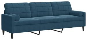 Sofa 3-osobowa z poduszkami, niebieska, 210 cm, aksamit