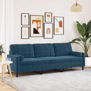 Sofa 3-osobowa z poduszkami, niebieska, 210 cm, aksamit
