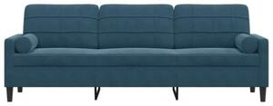 Sofa 3-osobowa z poduszkami, niebieska, 210 cm, aksamit
