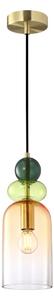 MANSO lampa wisząca złota klosz amber cieniowany dodatki zielone 1xE14 PND-37462C-MC-GD